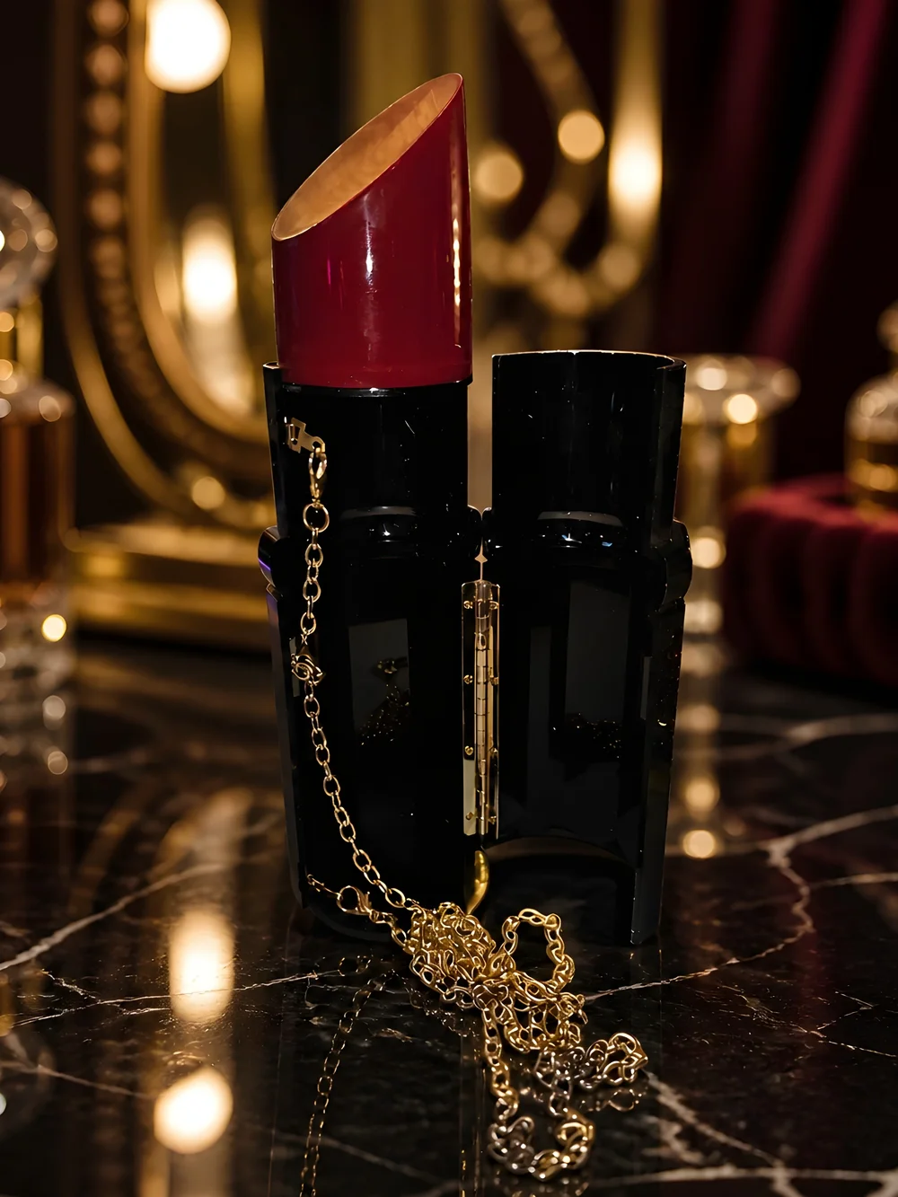 Luxury Women’s Lipstick Crossbody With Gold Chain